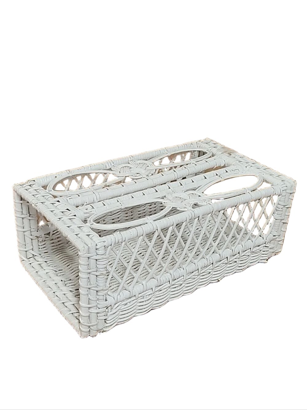 Vintage White Wicker Tissue Box Holder/Dispenser